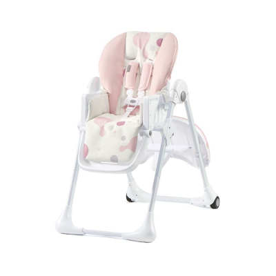 Cadeira alta para bebé com assento almofadado em padrão de bolhas rosa e cinza