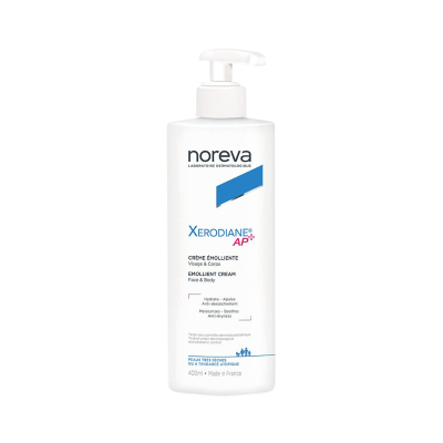 Frasco branco de creme emoliente Noreva Xerodiane AP+