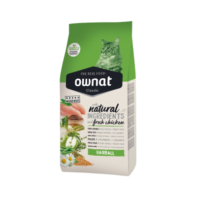 Saco de ração Ownat Classic para gatos com ingredientes naturais e frango fresco