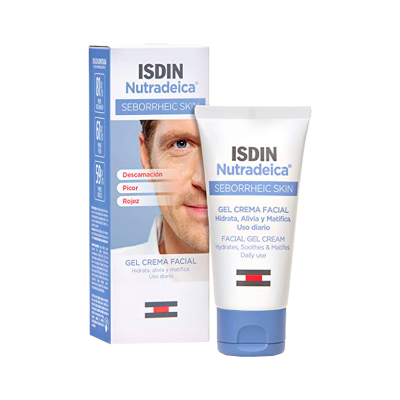 Gel Creme Facial ISDIN Nutradeica com embalagem e tubo branco e azul
