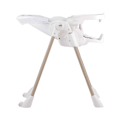 Cadeira alta para bebé branca com estrutura metálica bege e bandeja ajustável