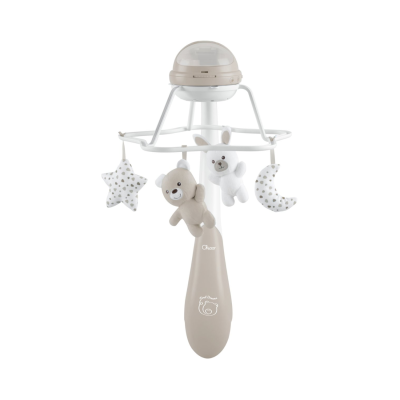 Móbile para berço Chicco bege com peluches de estrela, urso, coelho e lua