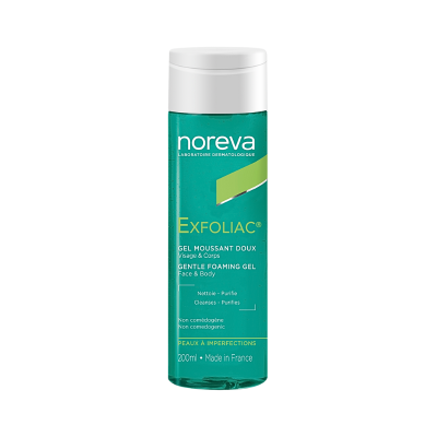 Frasco verde de gel de limpeza suave Noreva Exfoliac