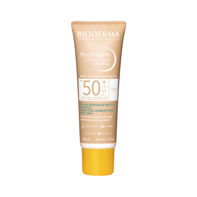 Creme solar BIODERMA Photoderm COVER Touch Mineral SPF 50+ para peles sensíveis mistas e oleosas