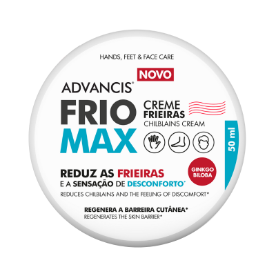 Embalagem redonda branca de creme ADVANCIS FRIO MAX, 50 ml, para frieiras