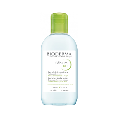 Frasco de solução micelar Bioderma Sébium H2O para pele mista/oleosa com tampa verde