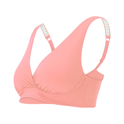 Soutien rosa claro com alças ajustáveis riscas brancas e cinza