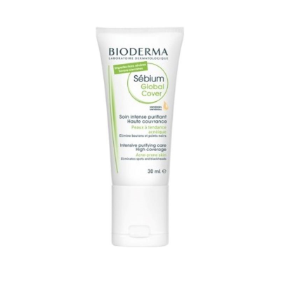 Frasco branco de creme Bioderma Sébium Global Cover 30 ml