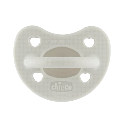 Chupeta de silicone branca com detalhes em forma de coração