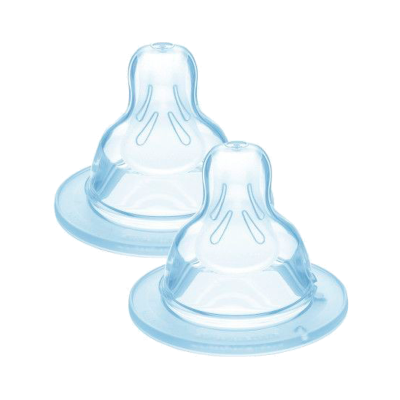 Duas tetinas transparentes de silicone azulado com base larga