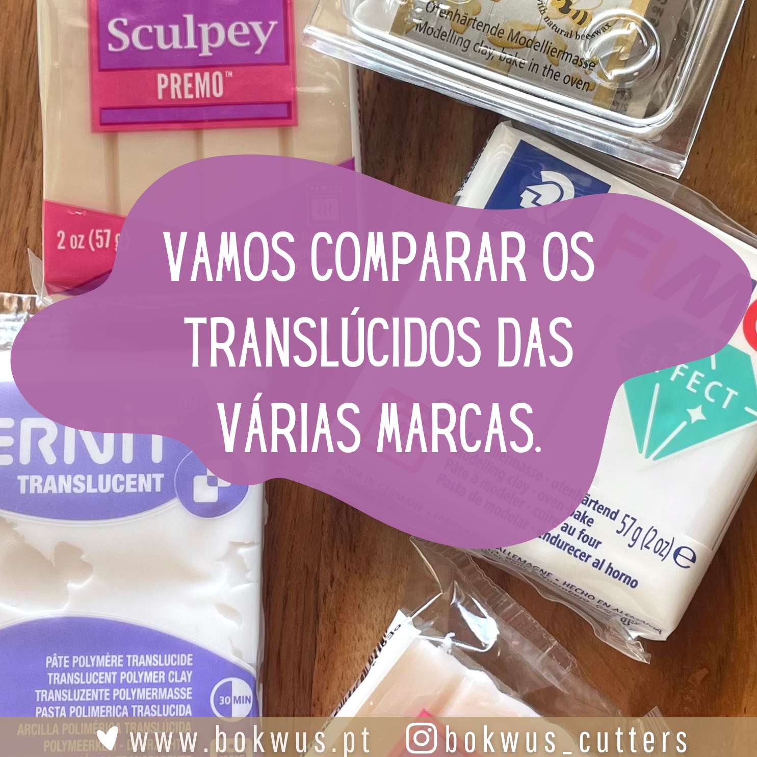 Massa de modelar translúcida de várias marcas em embalagens diferentes