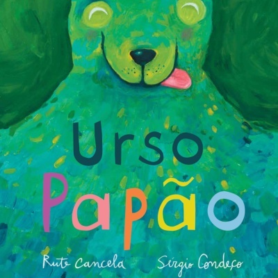 Capa de livro infantil com urso verde e azul e título 'Urso Papão'
