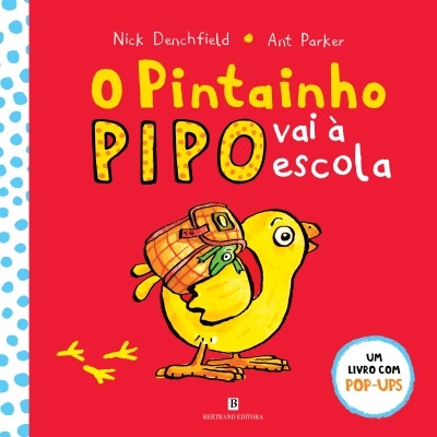 Capa de livro infantil com um pintainho amarelo em fundo vermelho