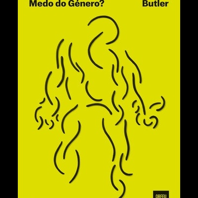 Capa do livro 'Quem Tem Medo do Género?' de Judith Butler com fundo amarelo e linhas pretas abstratas.