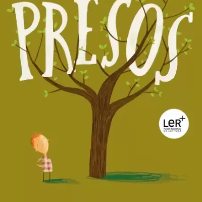 Capa do livro 'PRESOS' com árvore e menino pequeno