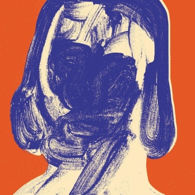 Capa de livro laranja com ilustração abstrata e títulos em azul