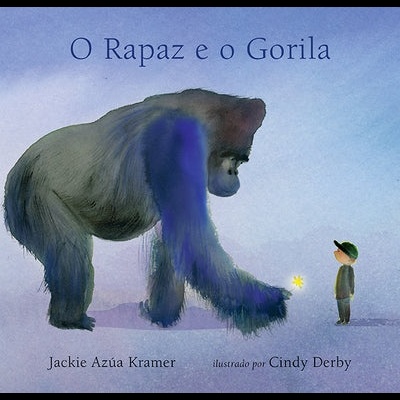 Capa de livro com um gorila e um rapaz olhando um para o outro