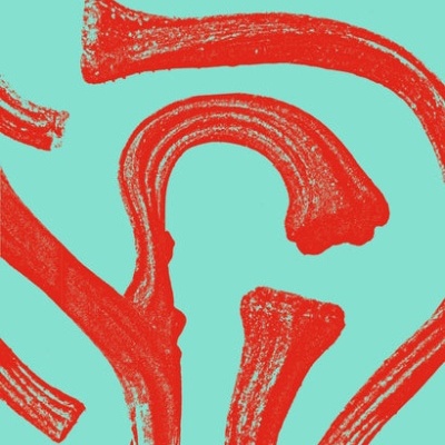 Capa de livro azul turquesa com desenhos vermelhos e texto vermelho