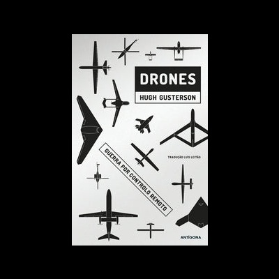 Capa de livro com vários drones pretos e texto sobre drones e controlo remoto.