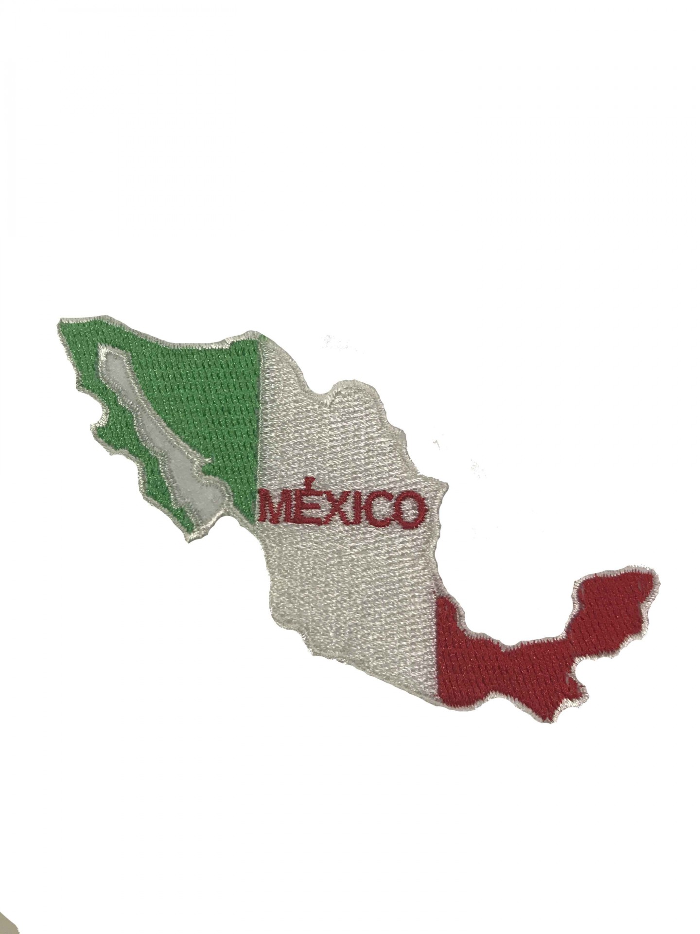 Emblema bordado do mapa do México com cores da bandeira e texto MÉXICO