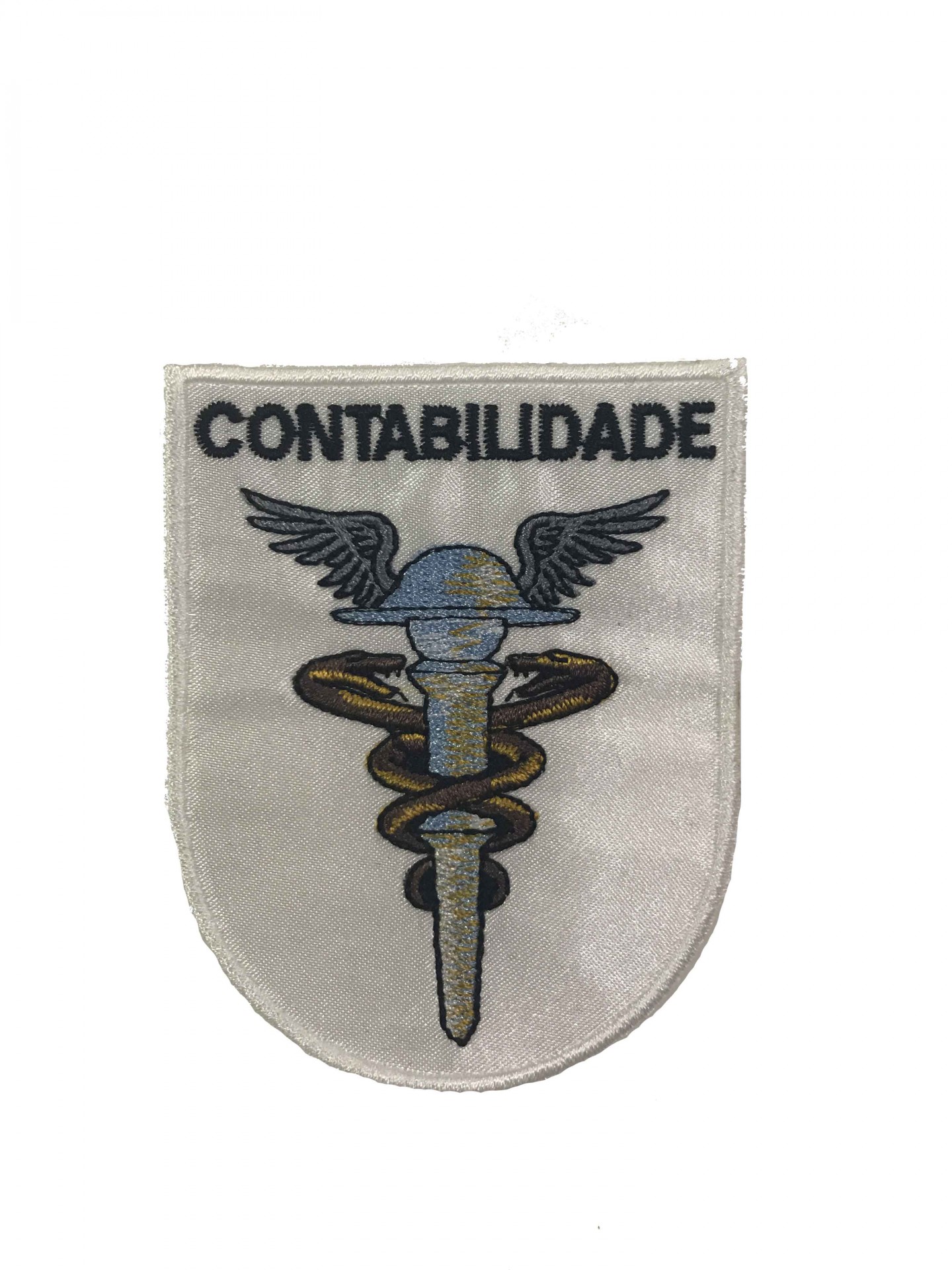 Emblema bordado para contabilidade com bastão alado e serpente