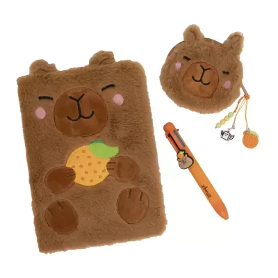 Conjunto de caderno A5 + porta-moedas + caneta apagável - Capivara
