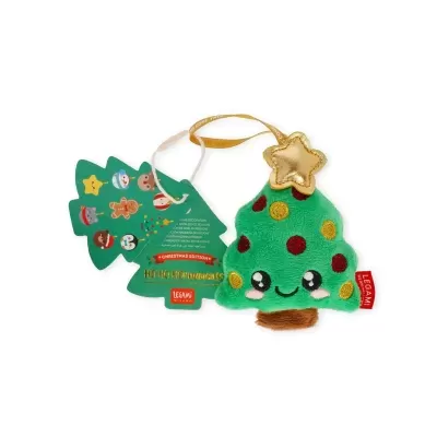 Ornamento de peluche árvore de Natal verde com estrela dourada e etiqueta Legami