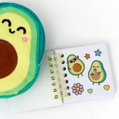 Porta-moedas com porta-chaves e mini caderno - Abacate