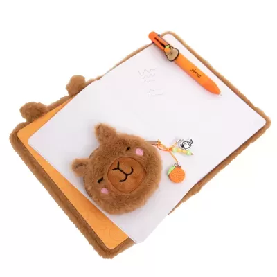 Conjunto de caderno A5 + porta-moedas + caneta apagável - Capivara