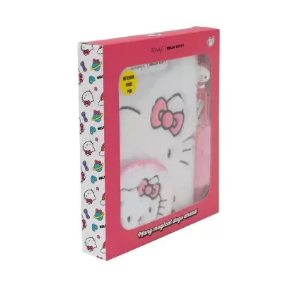 Conjunto de caderno A5 de peluche, porta-moedas e caneta - Hello Kitty