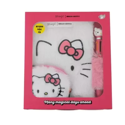 Conjunto de caderno A5 de peluche, porta-moedas e caneta - Hello Kitty