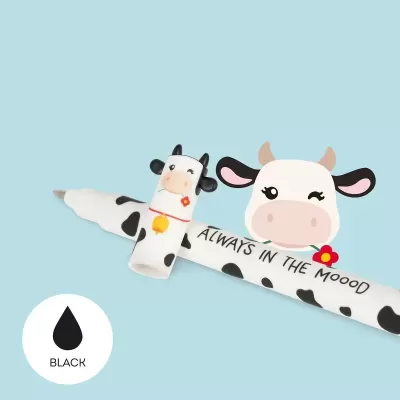 Caneta decorativa com tema de vaca e tinta preta