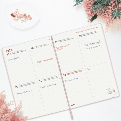 Agenda Semanal Pontilhada 16 Meses 2025/2026 Rosa