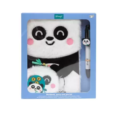 Conjunto de caderno A5 + porta-moedas + caneta apagável - Panda