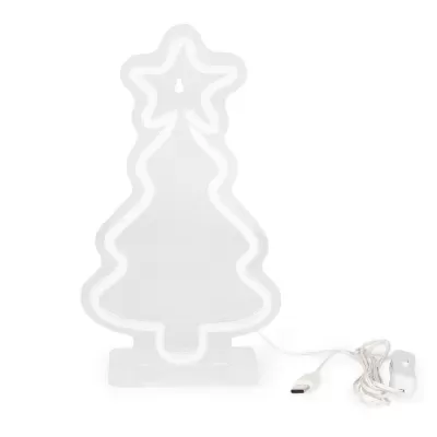 Luz LED decorativa árvore de Natal branca com base transparente e cabo USB