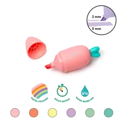 Conjunto de 6 Mini Marcadores Cor Pastel- Cenouras Legami