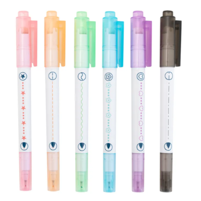 Conjunto de 6 canetas coloridas com carimbo Mr. Wonderful