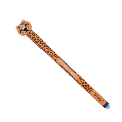 Caneta decorativa com padrão de pele de leopardo e cabeça de leopardo na tampa
