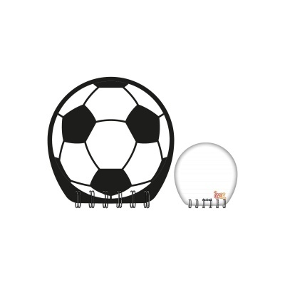 Blocos de notas com tema de futebol, um com capa preta e branca em forma de bola e outro com páginas brancas com texto Goal!