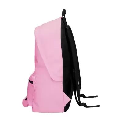 Mochila rosa e preta vista lateral
