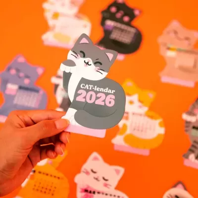 Calendário 2026 Suporte - Gato Cinza