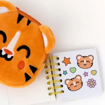 Porta-moedas com porta-chaves e mini caderno - Tigre