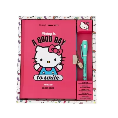 Diário pessoal + Caneta com tinta normal e invisível Hello Kitty - Today is a good day to smile
