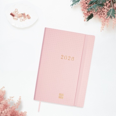 Agenda Semanal Pontilhada 16 Meses 2025/2026 Rosa