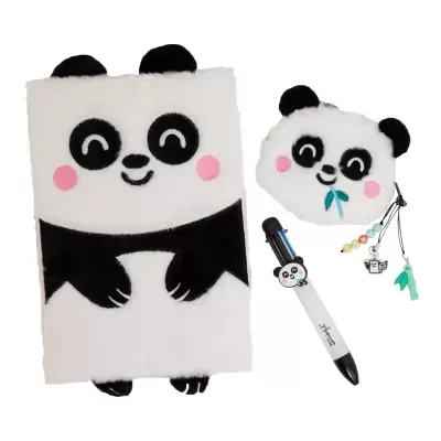 Conjunto de caderno A5 + porta-moedas + caneta apagável - Panda