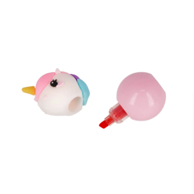 Apontador unicórnio colorido com recipiente rosa