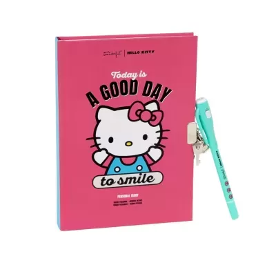 Diário pessoal + Caneta com tinta normal e invisível Hello Kitty - Today is a good day to smile