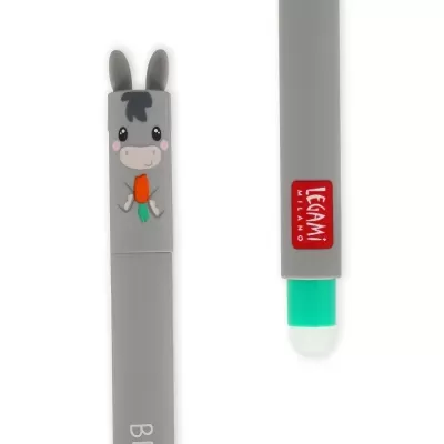 Conjunto de 2 borrachas cinzentas com figura de burro e etiqueta LEGAMI MILANO