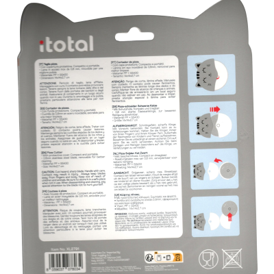 Embalagem de cortador de pizza itotal com instruções em várias línguas e ilustrações