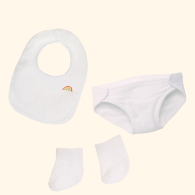 Conjunto fralda, meias e bibe | Dinkum Doll